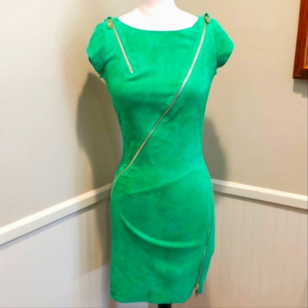 Jitrois Green Suede Leather Zipper Dress